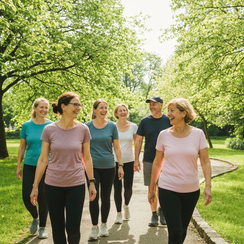 Group of adults walking together in a park