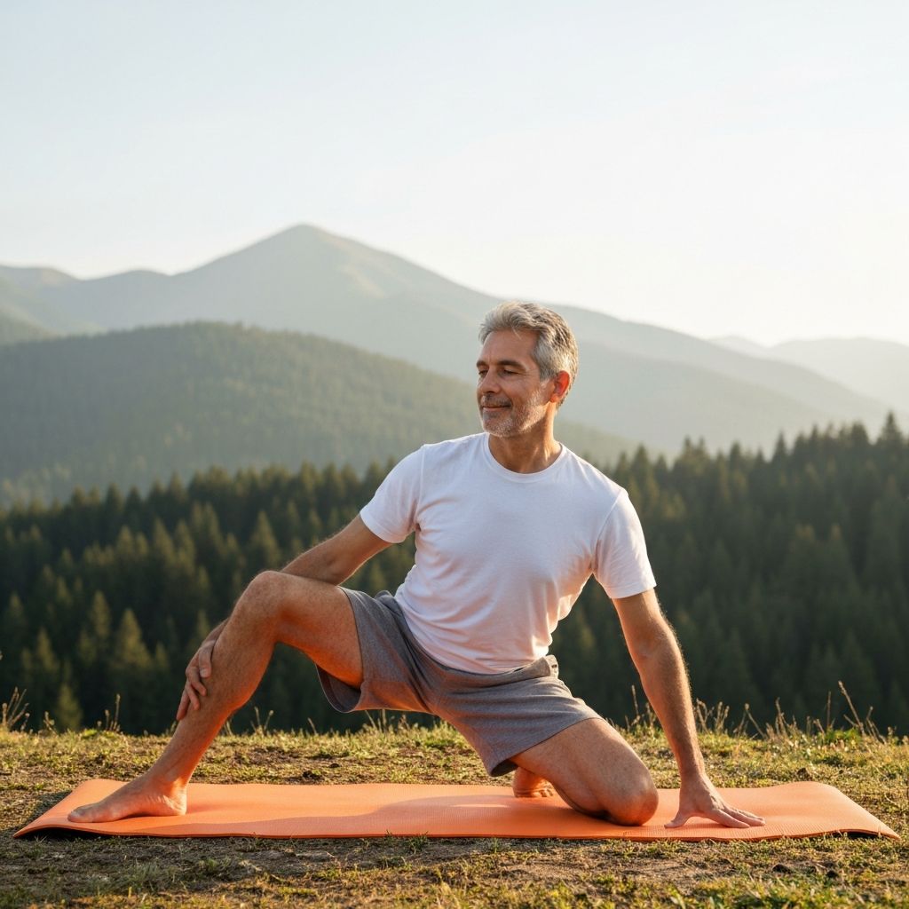 Adult performing gentle yoga in nature